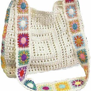 Crochet Knit Tote Bag Small Boho Summer Embroidered Beach Accessories